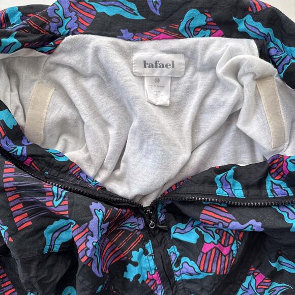 Vintage‎ Rafael Windbreaker Jacket Black Multi Abstract Print Rave Y2K Sz Medium - Picture 10 of 12